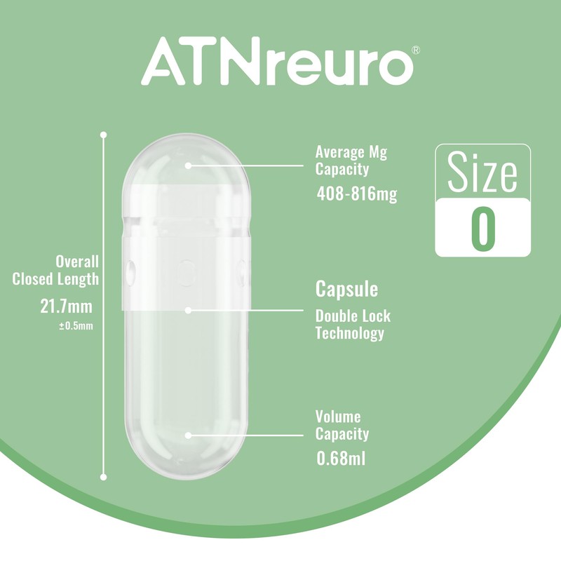 ATNreuro Size 0 Empty Gelatin Capsules with 2 Micro Spoons