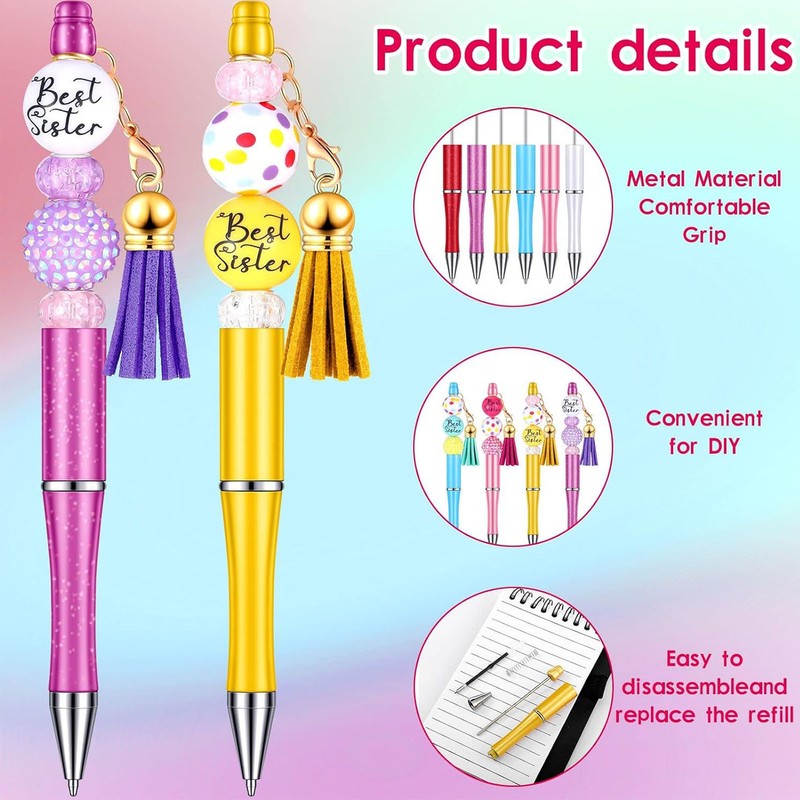 12PCS Beadable Pens Kit Bright Colors DIY Making Beaded Ballpoint