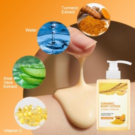 Kurkuma Körperlotion, Beseitigung von Hyperpigmentierungen, Aufhellung des Teints, Kurkuma Körperbehandlungslotion für eine glatte, genährte und mit Feuchtigkeit versorgte Haut