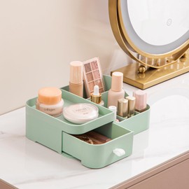 HBlife Plastic Makeup Organizer for Vanity with Drawer Large Skincare Organizers 8 Compartments Bathroom Organizer Cosmetic Storage, Green