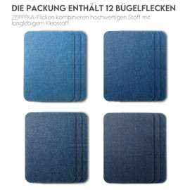 ZEFFFKA 2 Pack Jeans Patches for Indoor and Outdoor Use Strongest Glue 100% Cotton Various Shades of Blue Repair Decoration Set 12 Pieces Size 3" x 4-1/4" (7.5 cm x 10.5 cm)