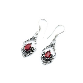 WINDALF Medieval Earrings Salia 2.4 cm Red Crystals Bohemia Earrings Handmade 925 Sterling Silver, Fabric jewellery bag, Garnet