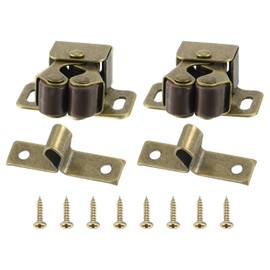 PATIKIL Cabinet Latch Double Roller Catch, 2 Pcs Stainless Steel Cabinet Door with Screws Spring Bead Hardware Latches with Spear Strike for Cupboard Wardrobe Pcs, Metallic