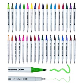 KAOTPO Felt Tip Pens Thick and Thin, 36 Colours Fineliner Set, Dual Brush Pen Set for Hand Lettering, Calligraphy, Watercolour Brush, Colouring Adults (White Stick, 36 Colours)