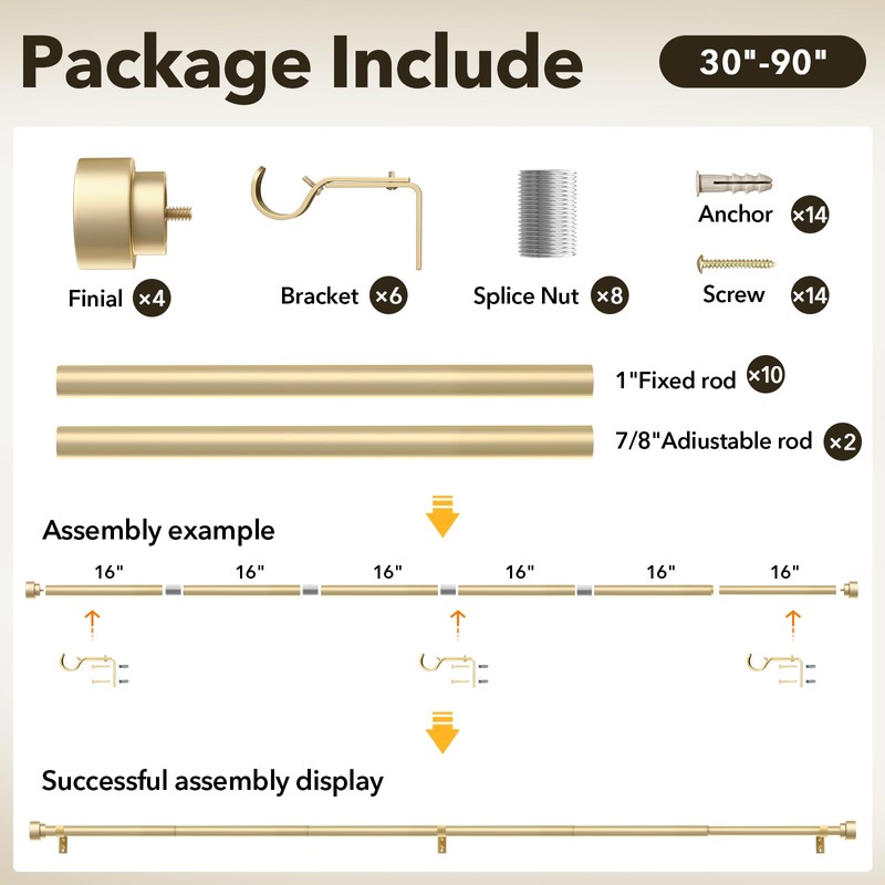 IFELS 2 Pack Heavy Duty Curtain Rods for Windows 48
