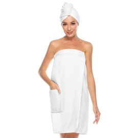 Vislivin Womens Wrap Towel Robe Spa Wraps & Hair Towel Bathrobe Wrap Adjustable Closure White S/M