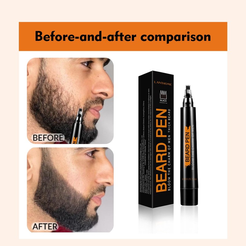 Beard Pencil Filler for Men (Black), Four-fork Tip Beard Styling