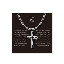 To My Son Cross Necklace Cross Necklace for Men First Communion Gifts Son Gifts from Dad Mom Gold Cross Necklace for Men Christmas Gifts for Men Stocking Stuffers for Men