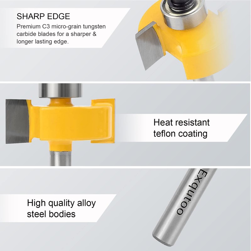 Exqutoo 1/4 Inch Shank Rabbet Router Bit Set with 6