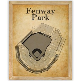 Fenway Park Seating Chart - Boston Baseball Stadium 11x14 Framed Print Poster - Vintage Blueprint Old Parchment-Like Look, Retro Sports Memorabilia Decor for Fans, Game Room, Man Cave, or Bar