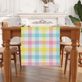 Pink and Yellow Buffalo Check Plaid Table Runner Farmhouse Spring Summer Easter Home Kitchen Coffee Table Decorations 13x72 Inch
