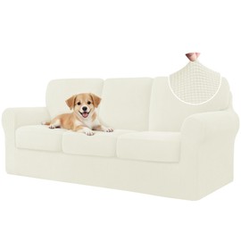 CHUN YI 7 Piece Couch Covers Sofa Covers Washable, Stretch Sofa Slipcovers for 3 Cushion Couch with Seperate Backrest and Cushion Covers, Anti Slip Furniture Protector for Dogs Pets (Large, Cream)