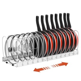 Housolution Pot Lid Holder Pans and Pot Lid Organiser Lid Holder | 30 cm - 59 cm expandable, 14 adjustable dividers, pan holder storage for kitchen drawer