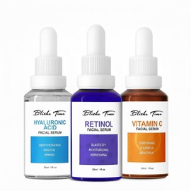 Set de 3 Serums con Vitamina C, Retinol y Ácido Hialurónico para Firmeza e Hidratación Facial, Kit de Regalo de Viaje
