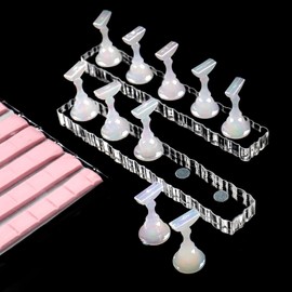 BQAN 2 Set Nail Holder for Painting Nails, Transparent Acrylic Nail Stand for Press on / Fake Nail Tips Training / Nails Display with 96 Pcs Reusable Adhesive Putty