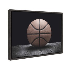 DesignOvation Kate and Laurel Sylvie Vintage Basketball Framed Canvas Wall Art by Shawn St. Peter, 18x24 Gray, Traditional Sports-Themed Home Decor