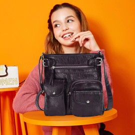 NICOLE & DORIS Multi Pockets Handbag Women Crossbody Bag Vintage Shoulder Bag Student Messenger Bag Retro Leather Bags Designer Satchel Purple