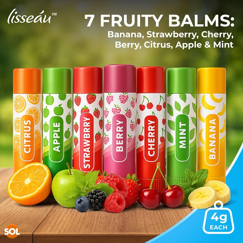 SOL 7pk Womens Lip Balm Set Flavoured Moisturiser for with