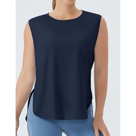 THE GYM PEOPLE Women's Workout Tank Tops Loose Fit Sleeveless Cotton Running Shirts Dark Navy Blue
