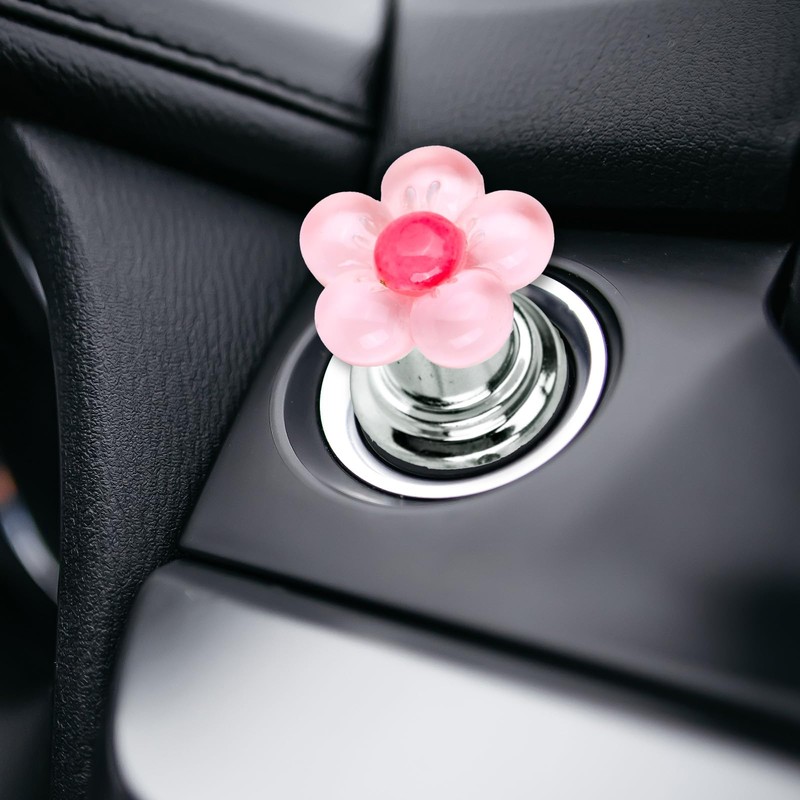lasuroa Car One-Touch Start Button, Pink Flower Car Starter Cover