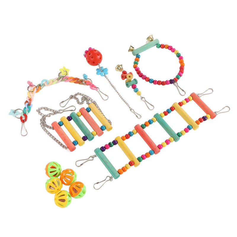 11pcs Parrot Swing Chewing Toy Set Bird Hanging Perches Toy