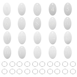 PATIKIL 20PCS Number Tags 1-20, Table Number Key Tags Aluminum Numbered Keychain Metal Oval with Key Rings for Organizer Field Sales Hangers Clothes Labels ID, Silver