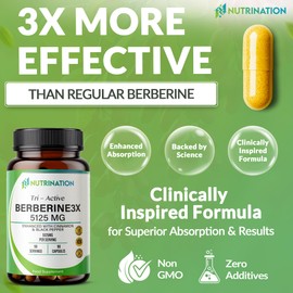 Berberine High Strength Supplement 5125mg | 3-Month Supply | 98% Pure Berberine HCL Capsules | Enhanced with Ceylon Cinnamon & Black Pepper | Zero Additives - Lab Tested