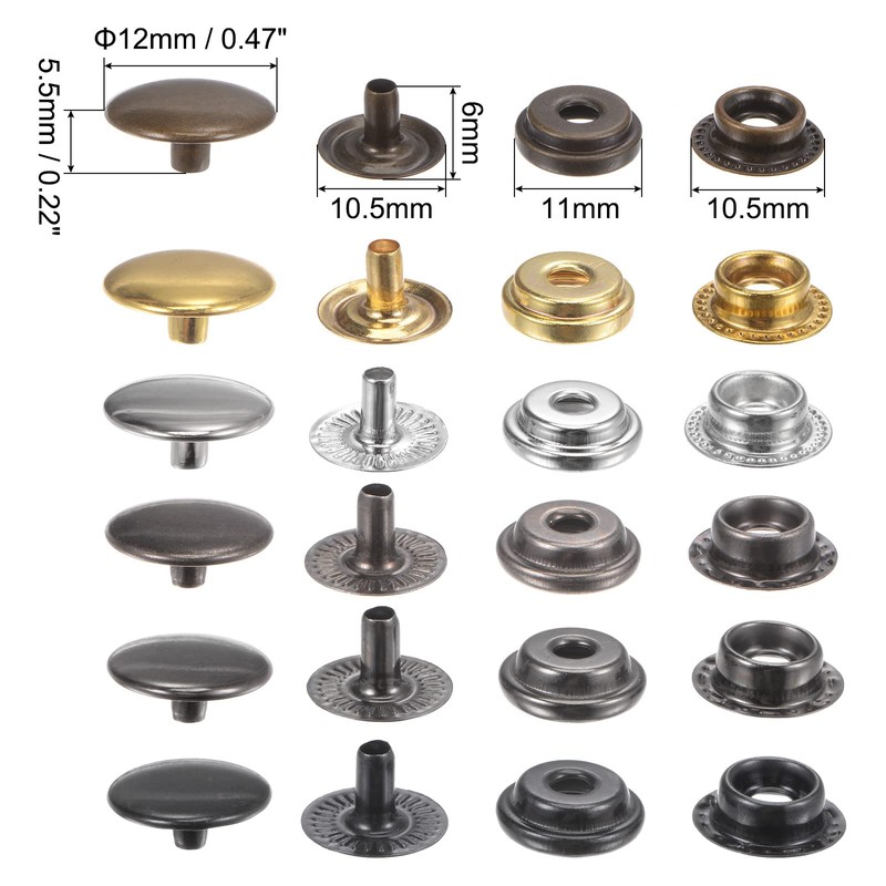 sourcing map 90 Sets Snap Fasteners Kit 12mm Metal Press