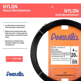 Anguila - Nylon-Einzelfaser-Kabeleinziehhilfe, 20 m, Durchmesser 4 mm, wechselbare Endstücke, schwarz