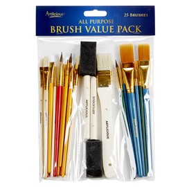 Artlicious Paint Brush Set - Pack of 25, Assorted Variety, All-Purpose Paint Brushes - Use with Acrylic, Oil, Watercolor, Gouache Paints, Face Nail Art, Miniature Detailing and Rock Painting