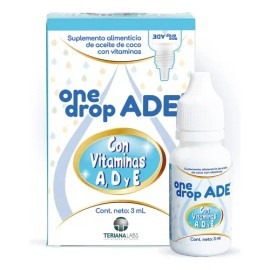 ONEDROP ADE | Vitamina A D3 E en Gotas 3 ml | 114 porciones | Alfa tocoferol, Colecalciferol | Sin Azúcar Sin Sabor
