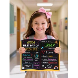 First Day of School Sign with Erasable 12 Chalk Markers - 10.5'' x 13'' Double-Sided First & Last Day Chalkboard Signs, Easy to Clean, for Kids Preschool Kindergarten, Back to School Essential