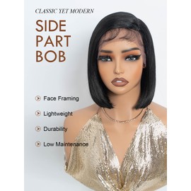 Joedir Black Bob Wig with Side Part Synthetic Lace Front Wigs with Baby Hair 10 Inch Short Straight Bob Wig for Black Women