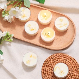 48Pcs Jasmine Scented Tealight Candles, Palm Wax White Tea Lights, 4h Long Burning Tea Light Candles with Dried Flowers for Holiday, Wedding, Spa, and Home Decoration