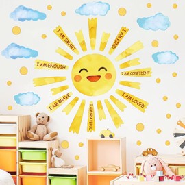 ANHUIB Inspirational Quote Wall Sticker Sun Wall Decal Polka Dots Window Clings for Kids Living Room Sun Cloud Stickers Decor Motivational Quotes Wall Art Decal for Bedroom Nursery Kids Room Toddler