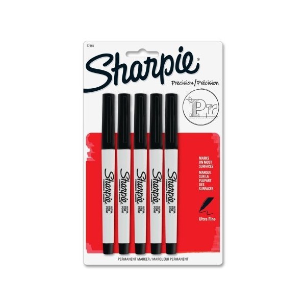 Sharpie Products - Sharpie - Permanent Markers, Ultra Fine Point, Black, 5/Pack - Sold As 1 Pack - Extra precise, 0.2mm narrowed tip for extreme control and accuracy. - Permanent on most surfaces. - Quick-drying ink is waterproof, smearproof and fade-res