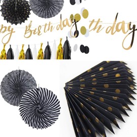 Kit Completo para Fiestas de Cumpleaños, Set de Decoración Premium para Fiesta de Cumpleaños - Abanicos de Papel, Banner "Happy Birthday", Guirnalda de Círculos de Papel, Borlas e Papel.