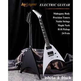 Leo Jaymz Electric Guitar,Swifter Series,Heavy Metal Guitar,24 Frets Rosewood Fingerboard,Mahogany Body,Maple Neck, Humbucker Pickups Powerful and Pure (White & Black V2)