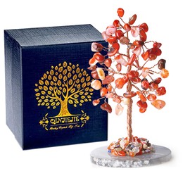 QINJIEJIE Red Camelian Healing Crystals Tree Artificial Tree of Life Healing Stone Tree Crystal Tree Gem Tree Feng Shui Tree Money Tree Holiday Valentine Gifts for Women