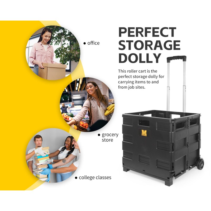 MaxWorks 51051 Collapsible Black Rolling Folding Dolly Cart for Teachers