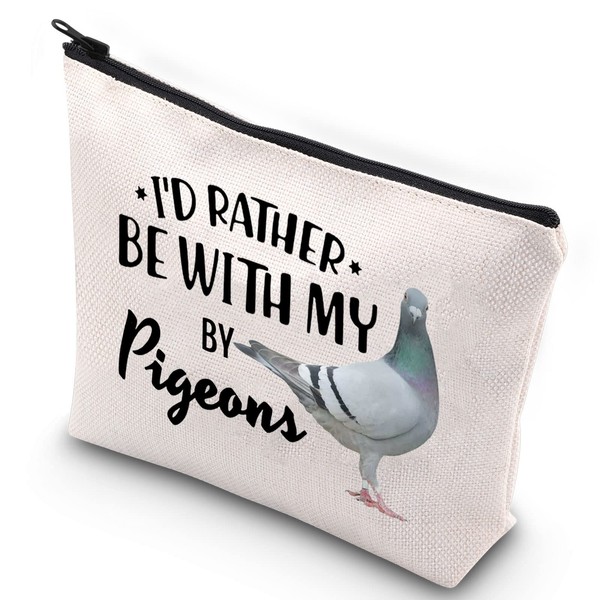 WZMPA - Bolsa de cosméticos con diseño de palomas, regalo para amantes de las palomas con texto en inglés "I d Rather Be With My Pigeons, With My Pigeons,