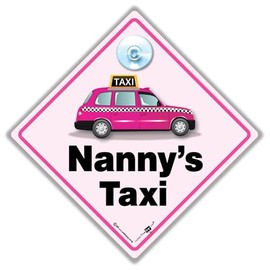 Nanny's TAXI Sign, Nanny's Taxi Car Sign, Suction Cup Nanny's Taxi Sign, Pink London Black Taxi Cab Sign 14cm x 14cm