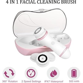 Cepillo Facial Eléctrico 4 en 1, IPX7 Resistente al Agua, 2 Velocidades, con 4 Cabezales y Estuche de Viaje, para Limpieza Profunda y Exfoliación Suav