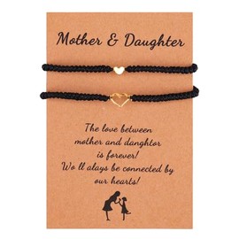 COLORFUL BLING Mother Daughter Bracelets Set for Mom from Daughter Love Heart Braided String Bracelets Mommy and Me Heart Matching Bracelets Mother's Day Gifts -Style 3