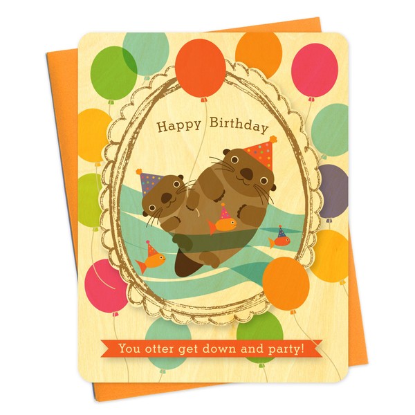 Night Owl Paper Goods Otter Portrait Wood Birthday Card
