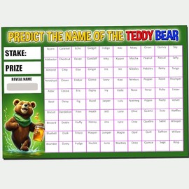 Predict the Name of the Teddy Bear Fundraising Scratch Card Ideal for Fete Fayre Scratchcard Craft Event 100 Name A4 Size
