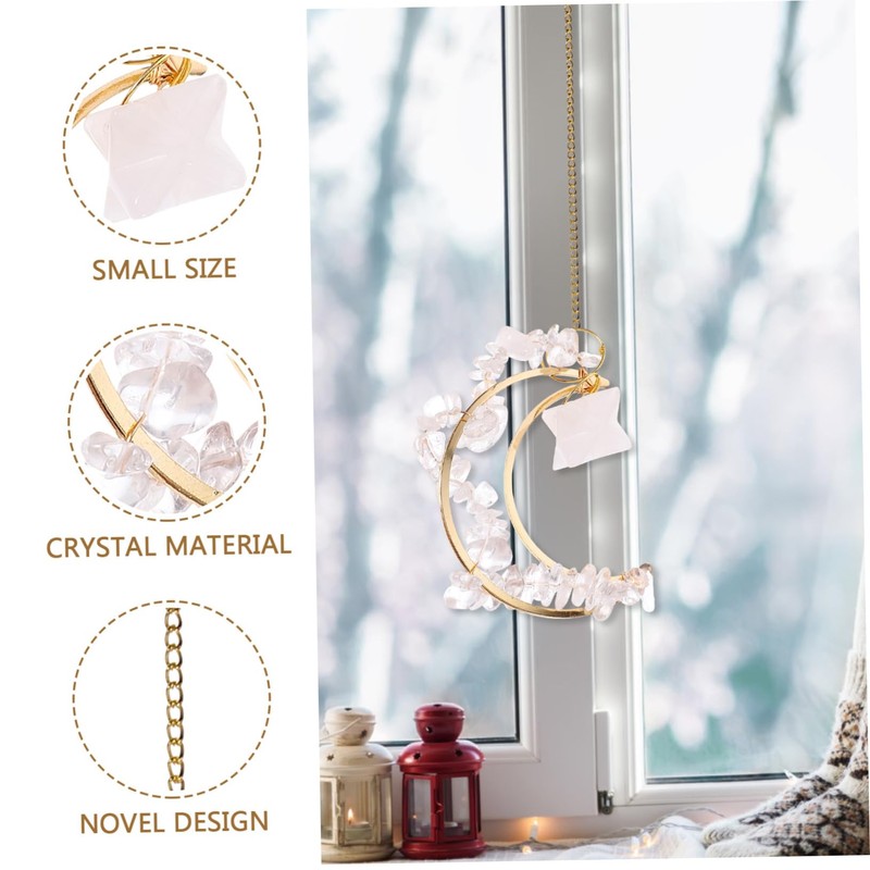 KONTONTY Unique Crystal Window Moon Pendant Decorative Hanging for Living