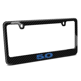 iPick Image for - Ford Mustang 5.0 in Blue Real Black Carbon Fiber Finish License Plate Frame