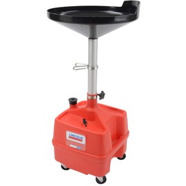 Lincoln 3508 8 Gallon Waste Fluid Drain Tank, 36-65" Adjustable Funnel Height, 17.5" Bowl, High-Density Polyethylene, Oil Filter Shelf, Draining Spigot and Bung Port, 4 2.5" Swivel Casters, Red