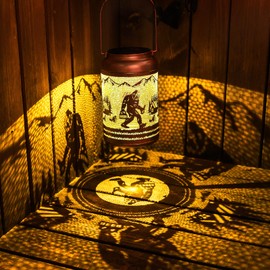 Bigfoot Solar Lanterns Outdoor Waterproof Hanging Solar Lights Big Foot Sasquatch Gifts for Women Mom Grandma Metal Lantern Decorative LED Light for Yard, Patio, Lawn, Tabletop, Pathway, Garden Decor